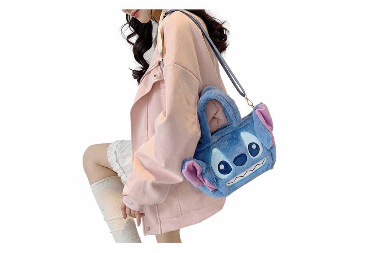 Plush bag shaped like a character with a white background