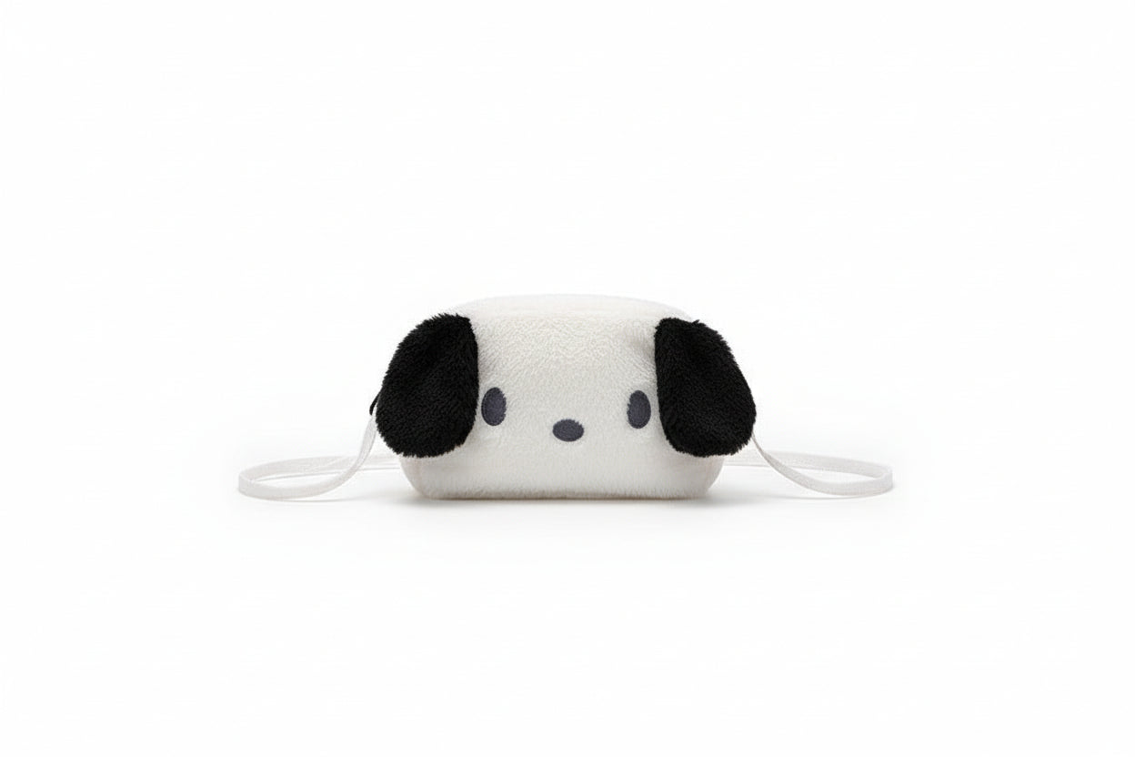 White pouch with black ears on a white background